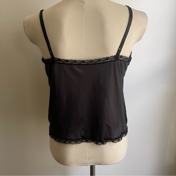 Vintage 1980s Black Satin Lace Sequin Beaded Adjustable Straps Camisole Medium - Picture 6 of 6